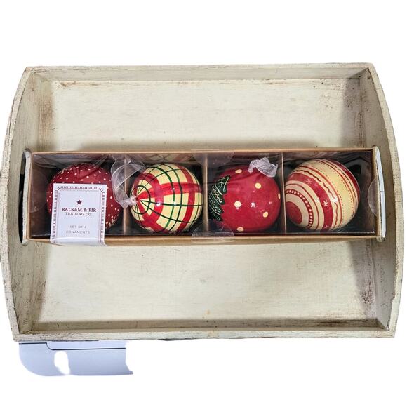 Balsam & Fir NEW Unopened Box Red & Green Christmas Ornaments 2-1/2” Set of 4 - Picture 5 of 5